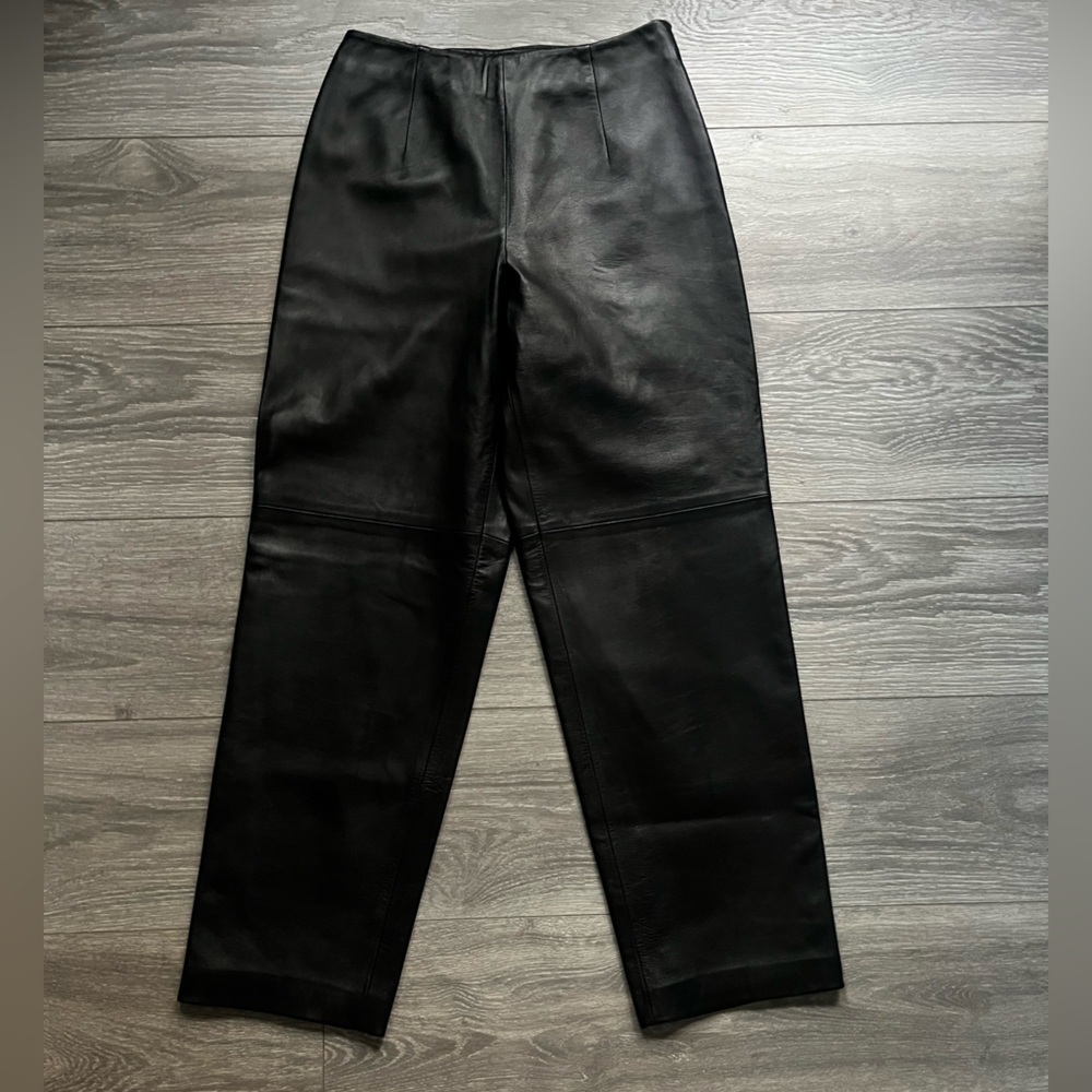 Talbots Black 100% Leather Side Zip Pants Size 4 Petite Party Holiday Winter